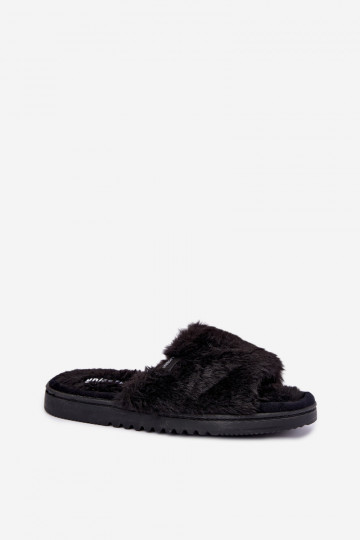 chanclas de mujer con pelo en color negro Loraline