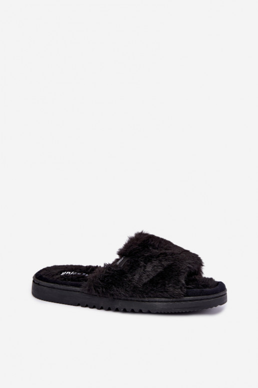 chanclas de mujer con pelo en color negro Loraline