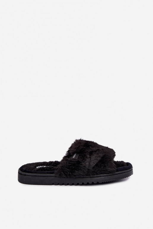 chanclas de mujer con pelo en color negro Loraline