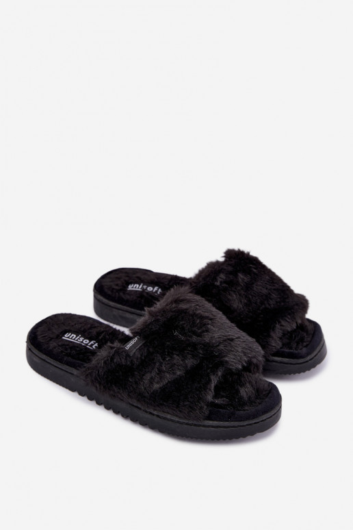 chanclas de mujer con pelo en color negro Loraline