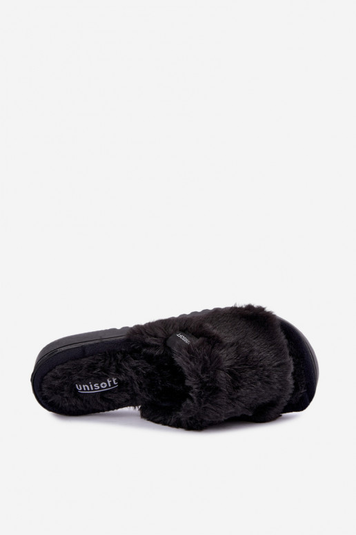 chanclas de mujer con pelo en color negro Loraline