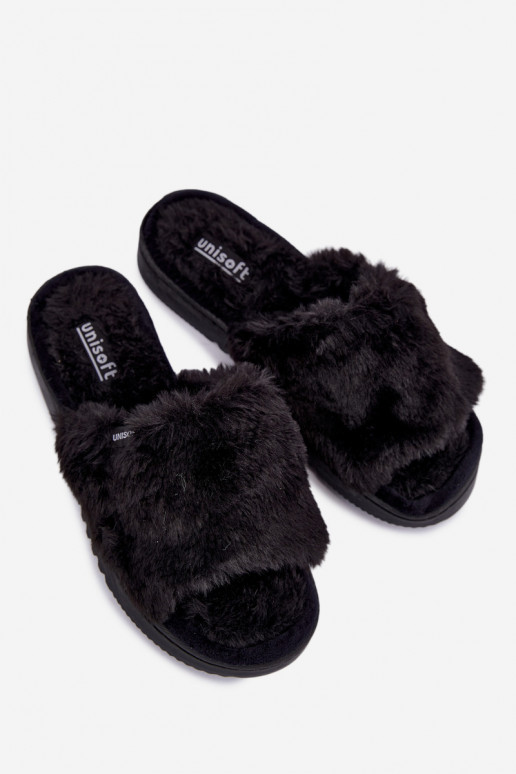 chanclas de mujer con pelo en color negro Loraline