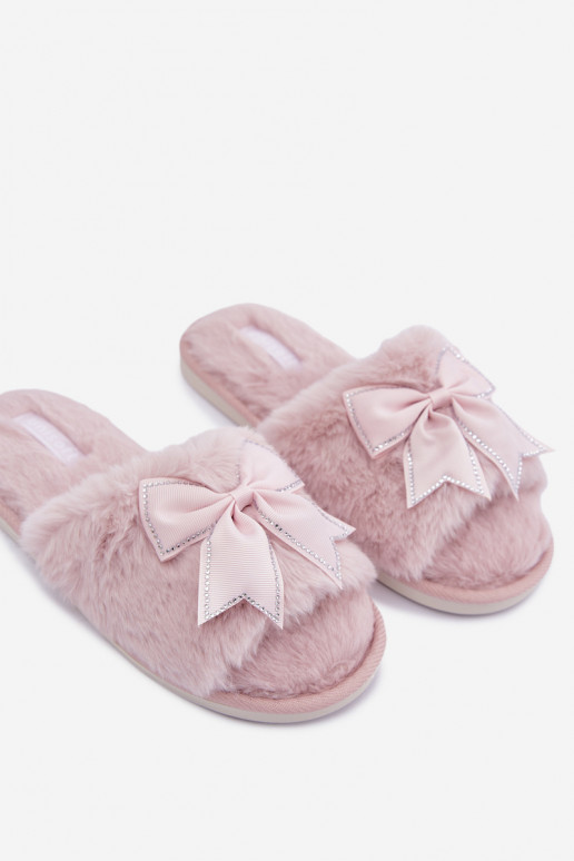 chanclas con pelo y lazos en color rosa Fiamelle