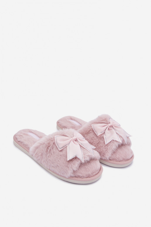 chanclas con pelo y lazos en color rosa Fiamelle