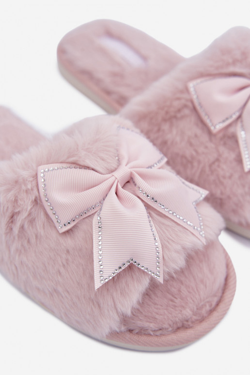 chanclas con pelo y lazos en color rosa Fiamelle