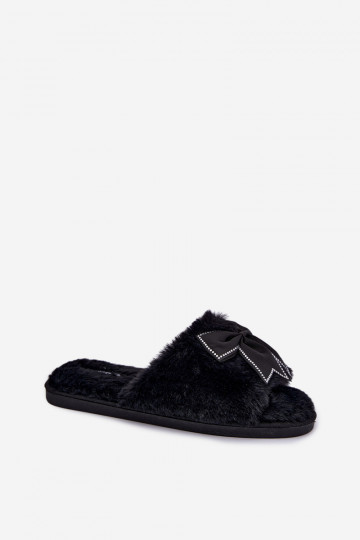chanclas con pelo y lazos en color negro Fiamelle