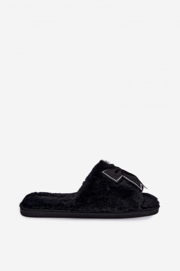 chanclas con pelo y lazos en color negro Fiamelle 2