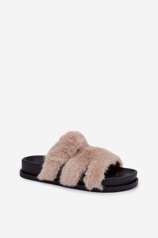 chanclas con pelo en color arena Talisette