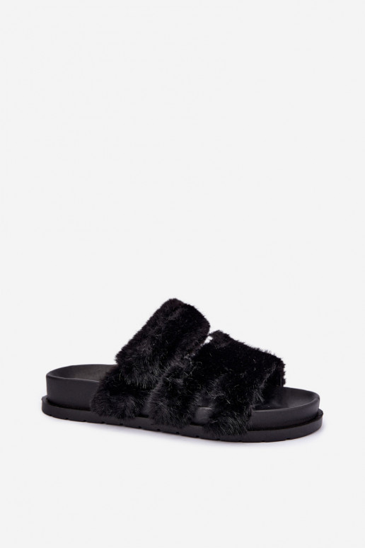 chanclas con pelo en color negro Talisette