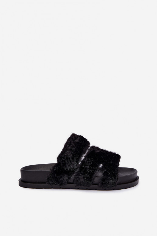 chanclas con pelo en color negro Talisette