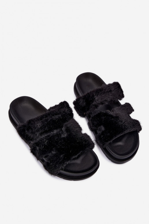 chanclas con pelo en color negro Talisette