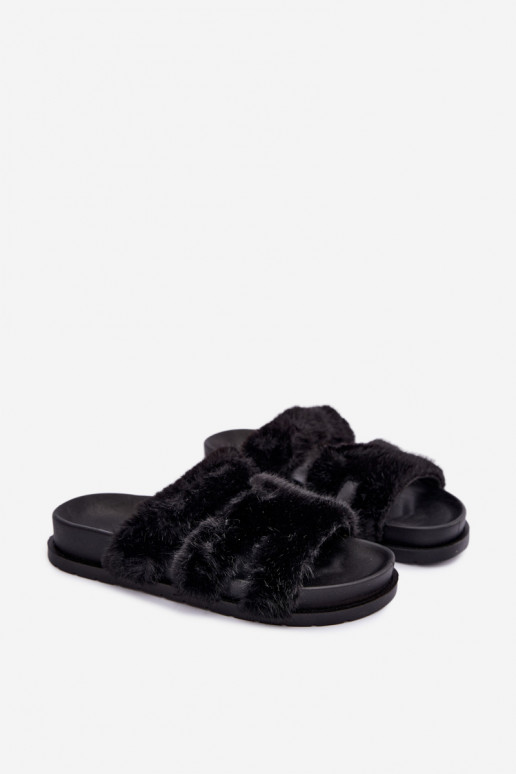 chanclas con pelo en color negro Talisette