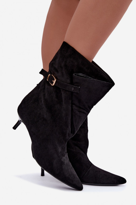 Botines de tacón bajo con hebillas en color negro Canelisse