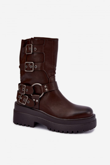 Botines cálidos con plataforma y hebillas en color chocolate Gilmora