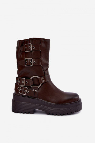 Botines cálidos con plataforma y hebillas en color chocolate Gilmora 2