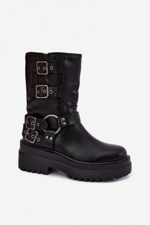 Botines cálidos con plataforma y hebillas en color negro Gilmora