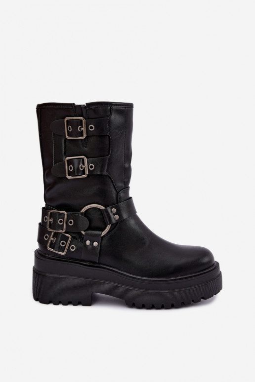 Botines cálidos con plataforma y hebillas en color negro Gilmora