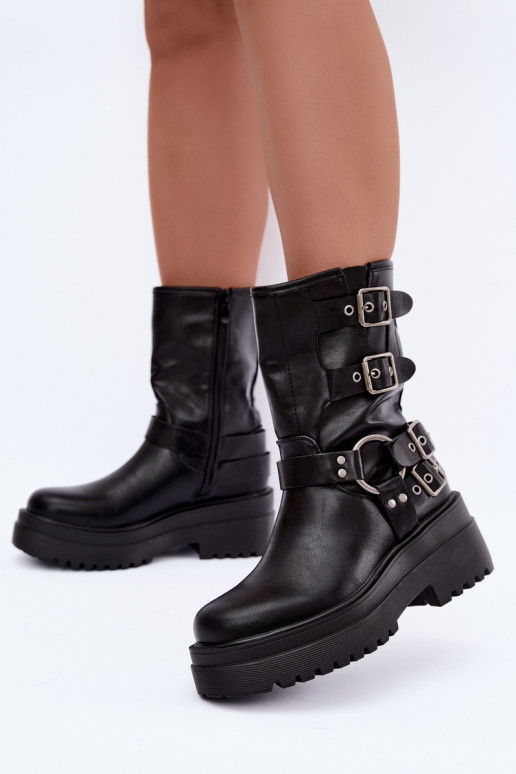 Botines cálidos con plataforma y hebillas en color negro Gilmora