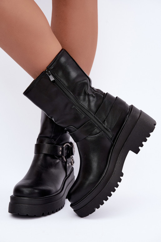 Botines cálidos con plataforma y hebillas en color negro Gilmora