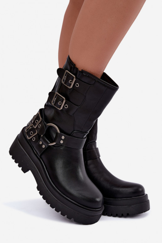 Botines cálidos con plataforma y hebillas en color negro Gilmora