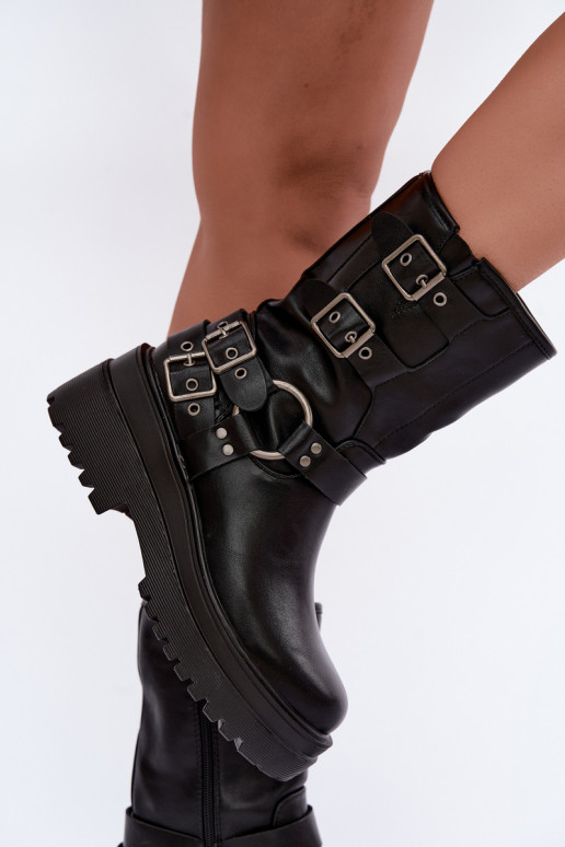 Botines cálidos con plataforma y hebillas en color negro Gilmora