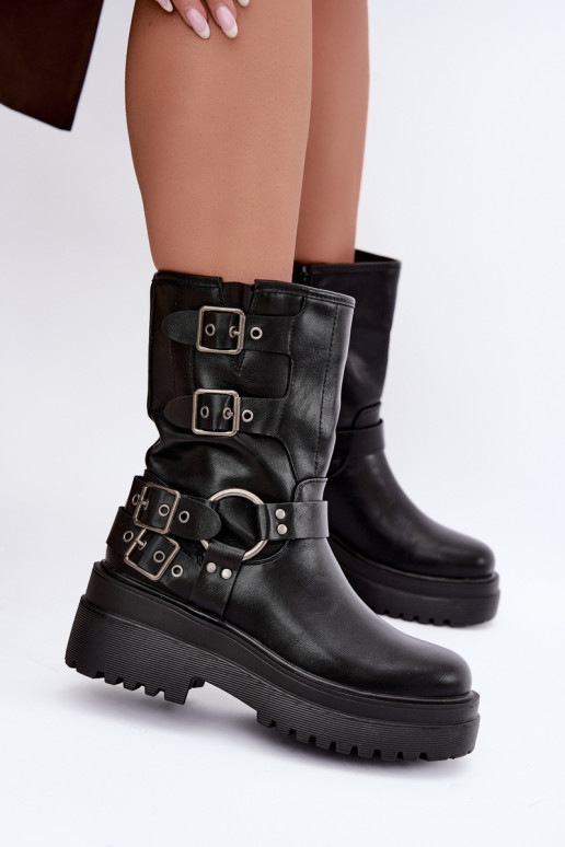 Botines cálidos con plataforma y hebillas en color negro Gilmora