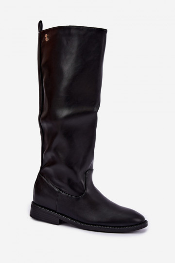 Botas altas cálidas con tacones anchos y volantes en color negro Odelira