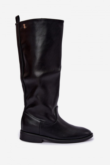 Botas altas cálidas con tacones anchos y volantes en color negro Odelira 2