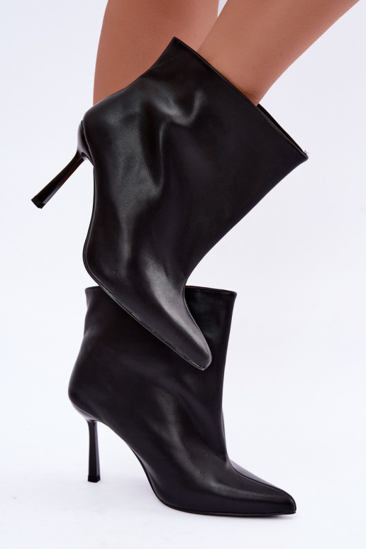 Botines slip-on con tacones finos en cuero sintético negro Kamea