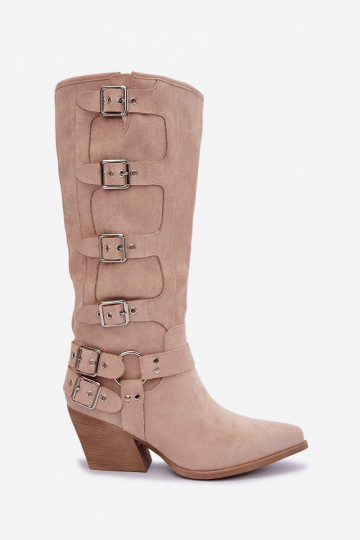 Botas altas de estilo vaquero con tacones y hebillas en color marfil Fivelle 2