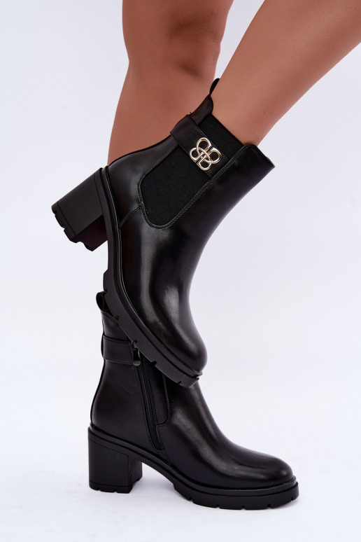Botines cálidos y elegantes con correas decorativas en color negro Irelina