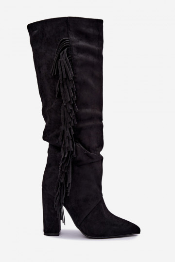Botas altas arrugadas y cálidas con tacones y borlas en color negro Karmelle 2