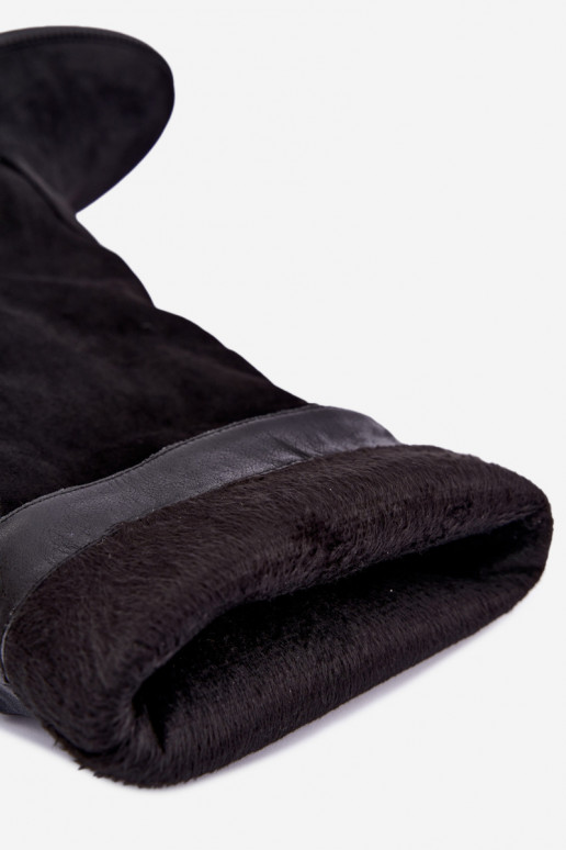 Botas altas cálidas con tacones anchos y volantes en ante sintético negro Odelira
