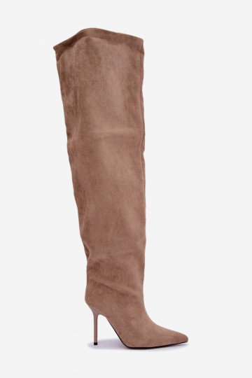 Botas altas para mujer con tacones delgados en color arena Aderelle 2