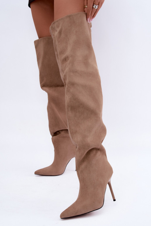 Botas altas para mujer con tacones delgados en color arena Aderelle