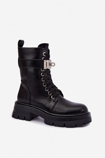 Botines de trabajo aislados con tacones decorados en negro Ardelisse