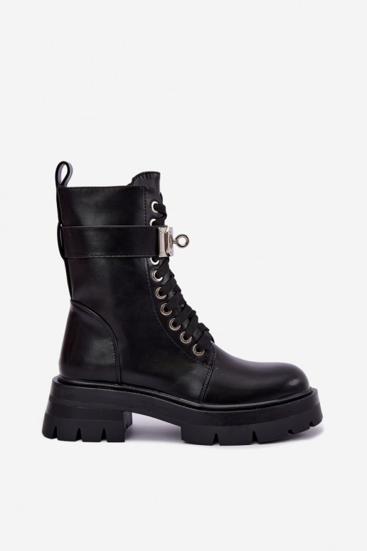 Botines de trabajo aislados con tacones decorados en negro Ardelisse