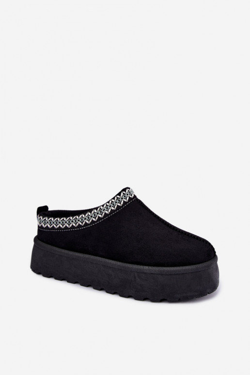 Botas de nieve bajas para mujer con flores bordadas y plataforma en negro Įjungtarirya