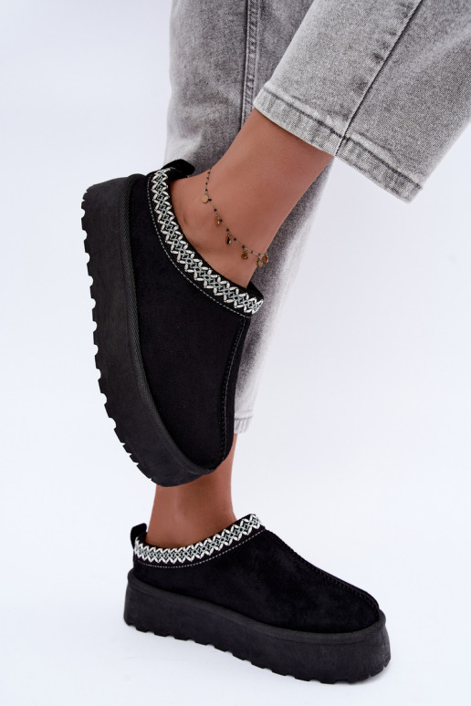Botas de nieve bajas para mujer con flores bordadas y plataforma en negro Įjungtarirya