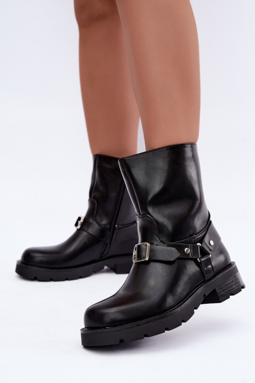 Botines aislados para mujer con correas y hebillas en negro Delmora