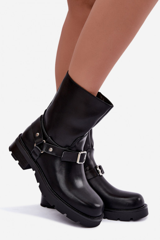 Botines aislados para mujer con correas y hebillas en negro Delmora