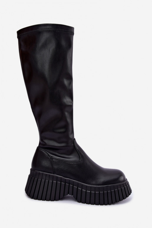 Botas negras hasta la rodilla con plataforma Haldora