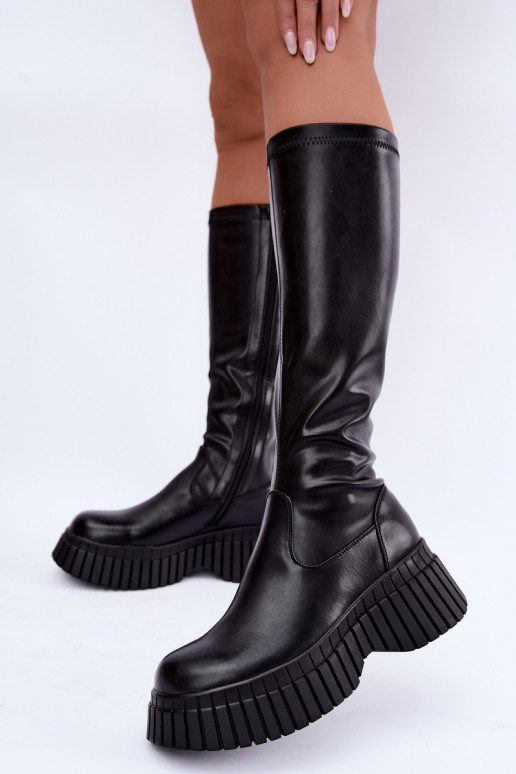 Botas negras hasta la rodilla con plataforma Haldora