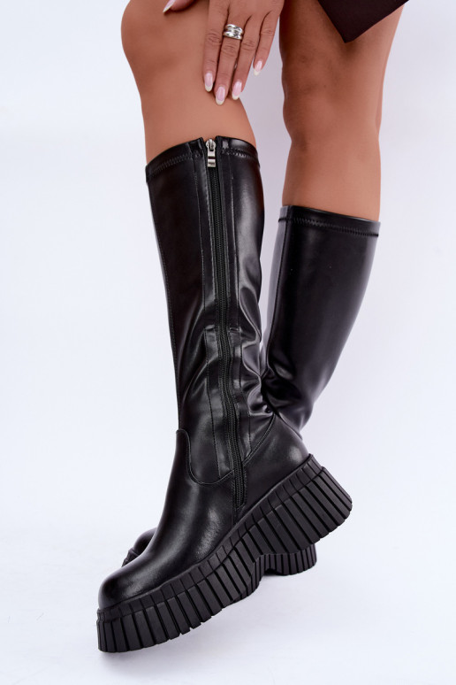Botas negras hasta la rodilla con plataforma Haldora