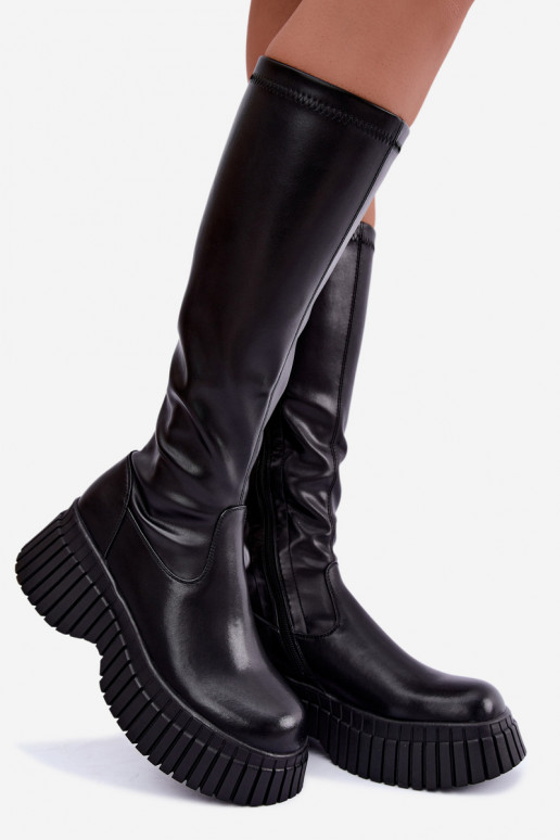 Botas negras hasta la rodilla con plataforma Haldora