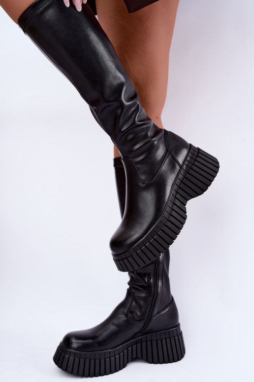 Botas negras hasta la rodilla con plataforma Haldora