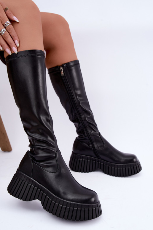 Botas negras hasta la rodilla con plataforma Haldora