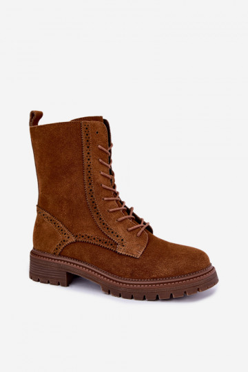 Botines marrones acolchados con cordones de ante Rasvena