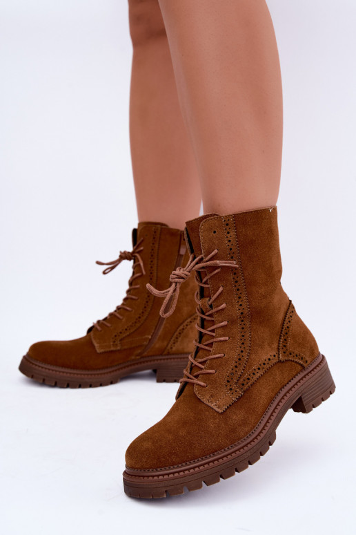 Botines marrones acolchados con cordones de ante Rasvena