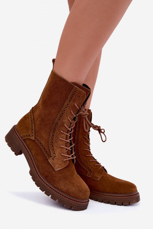 Botines marrones acolchados con cordones de ante Rasvena